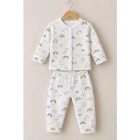 3-12 Ay Gökkuşağı Baskılı Çıtçıtlı Penye Bebek Pijama Takımı