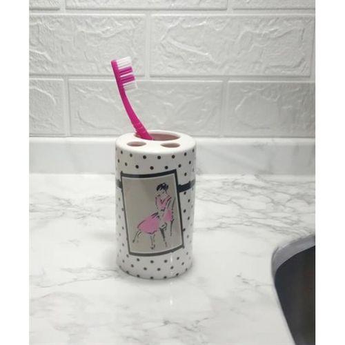 2 Adet Seramik Diş Fırçalık Pembe Elbiseli Kadın Model 7X7X11Cm Banyo Seti