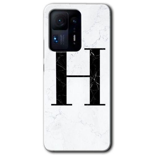 MRCİLETİSİM Xiaomi Mi Mix 4 Kılıf HD Desen Baskılı Arka Kapak+Temperli Cam - Beyaz Mermer Desenli H Harfi