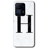 MRCİLETİSİM Xiaomi Mi Mix 4 Kılıf HD Desen Baskılı Arka Kapak+Temperli Cam - Beyaz Mermer Desenli H Harfi
