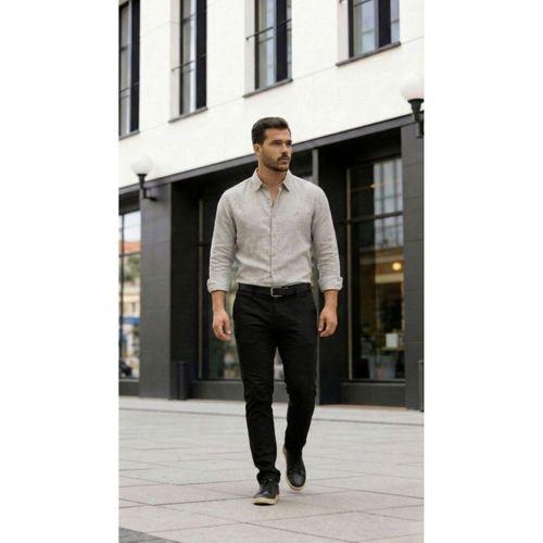 Erkek Uzun Kollu Keten Gömlek