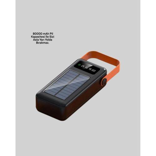 Powerbank Solar Fenerli Çoklu Kablolu Taşınabilir Şarj Aleti