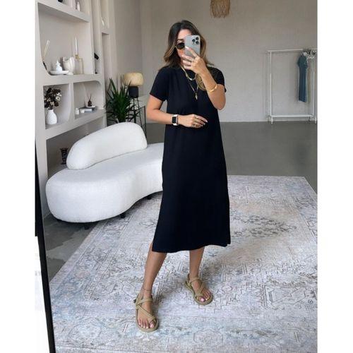 Lucky Life Kadın Viskon Kumaş Kısa Kollu çift Yırtmaç Detaylı Salaş Elbise