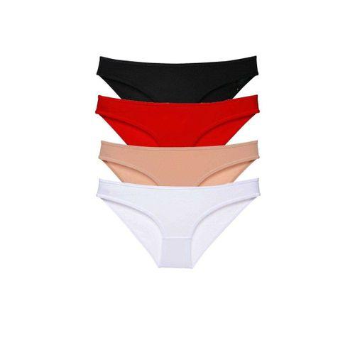 4 adet Süper Eko Set Likralı Kadın Slip Külot Siyah Kırmızı Ten Beyaz