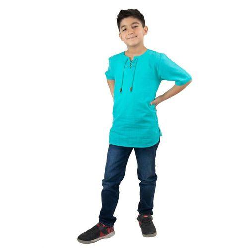 Kısa Kol Şile Bezi Zımbalı Yazlık Erkek Çocuk Tshirt Turkuaz 3054