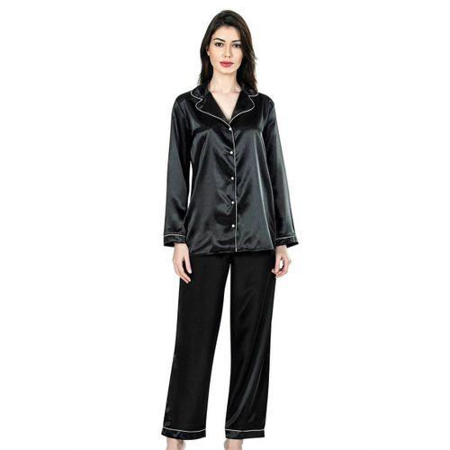 Siyah İkili Saten Gecelik Pijama Takımı 7647