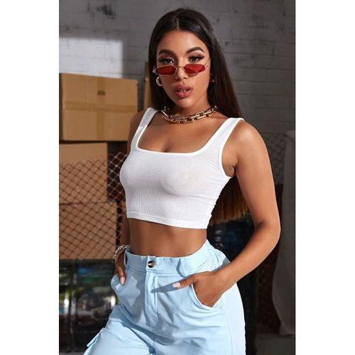 Kadın Beyaz Kalın Askılı Crop Top Büstiyer Esnek Kumaş Şık Basic Kadın Üst Giyim