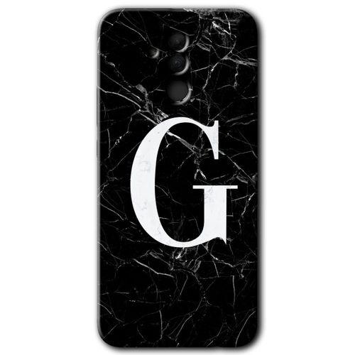 MRCİLETİSİM Huawei Mate 20 Lite Kılıf Baskılı Kapak - Siyah Mermer Desenli G Harfi + 5D Tam Kaplayan Cam