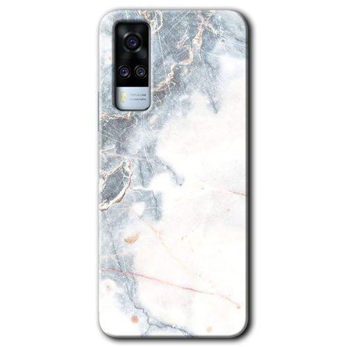 MRCİLETİSİM Vivo Y51a Kılıf HD Desen Baskılı Arka Kapak + Temperli Cam - White Marble
