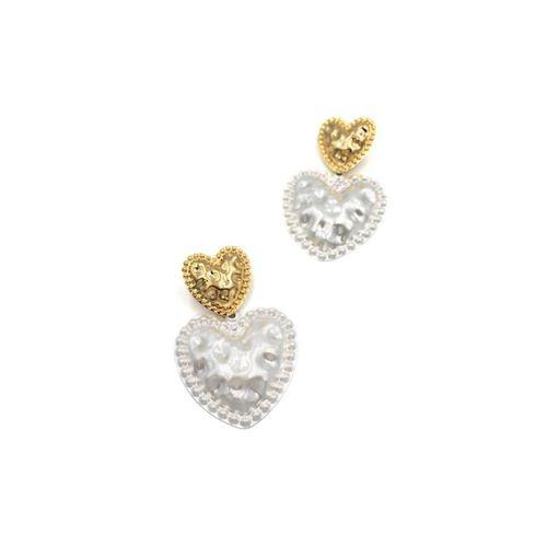 Metal İnci Kalp Küpe - Altın