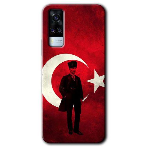 MRCİLETİSİM Vivo Y53s Kılıf HD Desen Baskılı Arka Kapak + Temperli Cam - Atatürk Bayrak