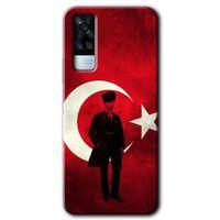 MRCİLETİSİM Vivo Y53s Kılıf HD Desen Baskılı Arka Kapak + Temperli Cam - Atatürk Bayrak