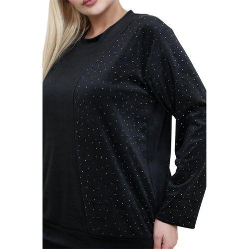 Melsay Butik Parlak Kadife Siyah Yarım Garni Taşlı Kadın Eşofman Takımı