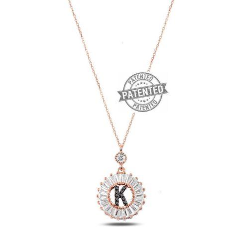 Öze Dönüş Baget Taşlı Rose K Harfi Kolye