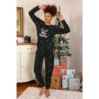 Merry Christmas Polar Kadın Pijama Takımı Siyah