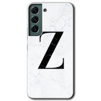 MRCİLETİSİM Samsung Galaxy S22 Plus Kılıf HD Desen Baskılı Arka Kapak + Temperli Cam - Beyaz Mermer Desenli Z Harfi