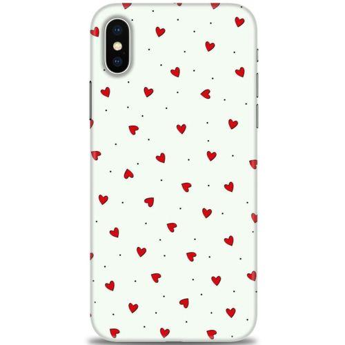 iPhone X Kılıf HD Baskılı Kılıf - Mini Mini Kalpler + Tam Ekran Koruyucu