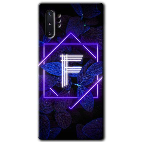 MRCİLETİSİM MRCİLETİSİM Samsung Galaxy Note 10 Plus Kılıf HD Desen Baskılı Arka Kapak + Temperli Cam - Dark Neon  F Harfi