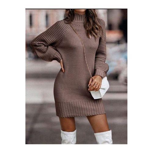 Kadın Uzun Kollu Balıkçı Yaka Mini Triko Elbise