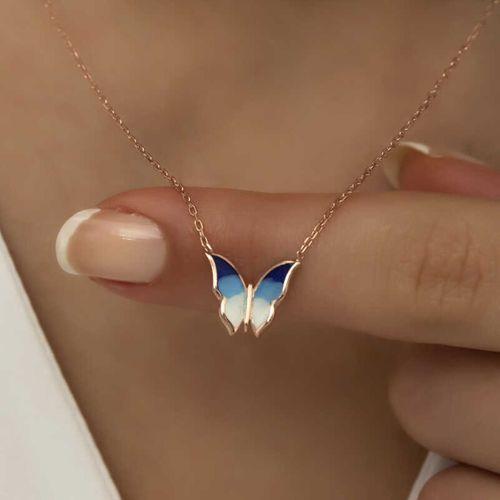 Lucky Life 925 Ayar Gumuss  Rose Minimal Kelebek Bayan Kolye