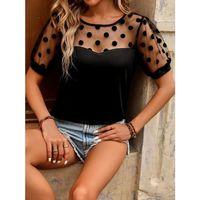 Kadın Kısa Kollu Bisiklet Yakalı Kolları Puantiyeli Viskon Bluz