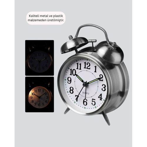 Dekoratif Gümüş Işıklı Alarmlı Masa Saati Sessiz Mekanizma