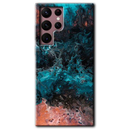 Samsung Galaxy S22 Ultra Kılıf HD Desen Baskılı Arka Kapak + Temperli Cam - Liquid Colorfull