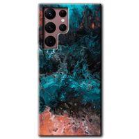 Samsung Galaxy S22 Ultra Kılıf HD Desen Baskılı Arka Kapak + Temperli Cam - Liquid Colorfull