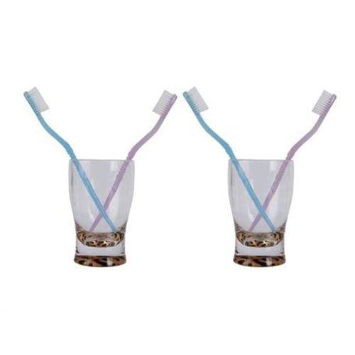 2 Adet Diş Fırçalık Macun Kabı Leopar Akrilik 6X6X11Cm 270Ml Banyo Seti