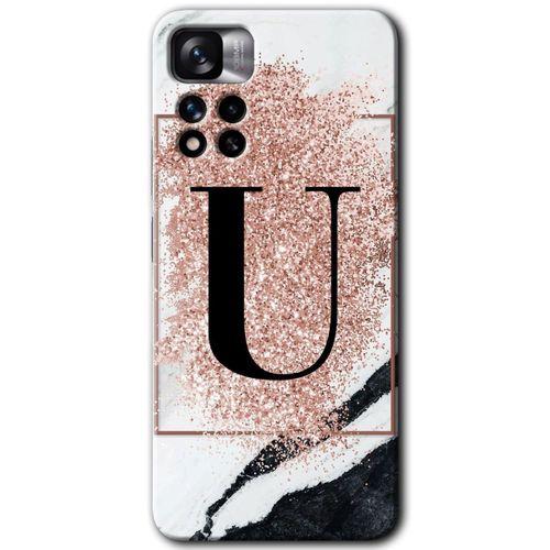 Redmi Note 11 Pro Plus 5G Kılıf HD Desen Baskılı Arka Kapak - Pembe Mermer Desenli U Harfi