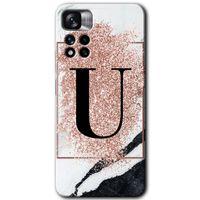 Redmi Note 11 Pro Plus 5G Kılıf HD Desen Baskılı Arka Kapak - Pembe Mermer Desenli U Harfi