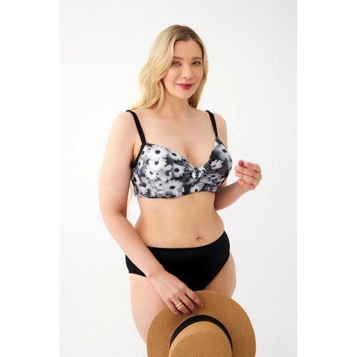 Kadın Papatya Desenli Gri Büyük Beden Bikini Takımı