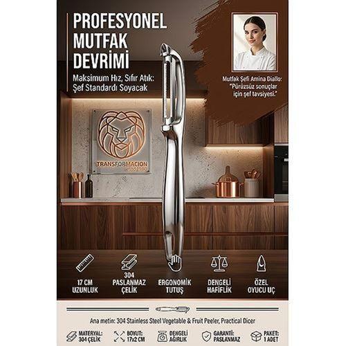 Dikey Sebze Meyve Soyacağı Pratik Patates Havuç Dilimleyici Oyucu Aparat 17 cm 18/10 304 Paslanmaz Çelik Profesyonel 723675