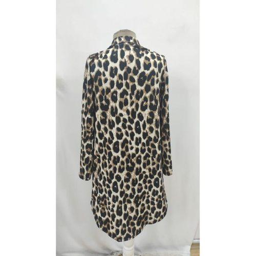 Kadın Uzun Kollu Yakalı önden Düğmeli Leopar Desenli Modal Midi Elbise