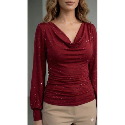 Kadın Uzun Kollu Degaje Yaka Taşlı Sandy Bluz