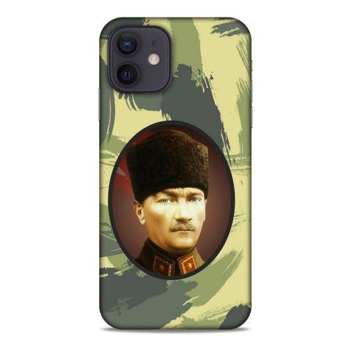 Apple iPhone 12 Kılıf Atatürk (17) Tasarım Kılıf Kamuflaj Koyu Yeşil