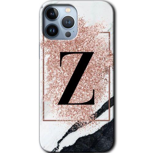 iPhone 13 Pro Kılıf Baskılı Kapak - Pembe Mermer Desenli Z Harfi + 5D Tam Kaplayan Cam