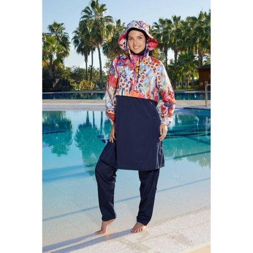Estiva 26974 Lacivert Paradise Tam Kapalı Croplu Şapkalı Pantolonlu Tesettür Mayo
