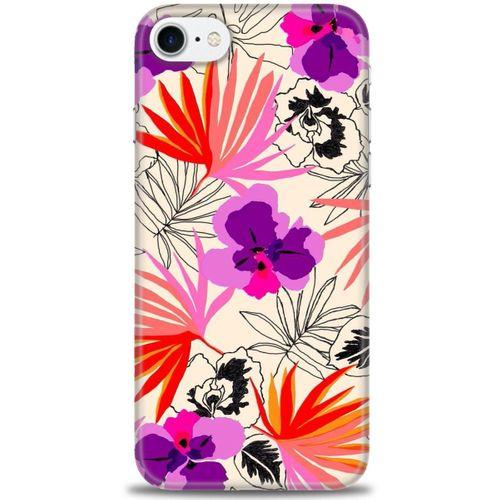 iPhone SE 2020 Kılıf HD Baskılı Kılıf - Kırmızı Mor Çiçekler + Tam Ekran Koruyucu