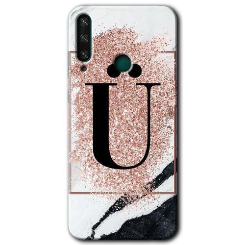 Huawei Y6P Kılıf HD Desen Baskılı Arka Kapak - Pembe Mermer Desenli Ü Harfi