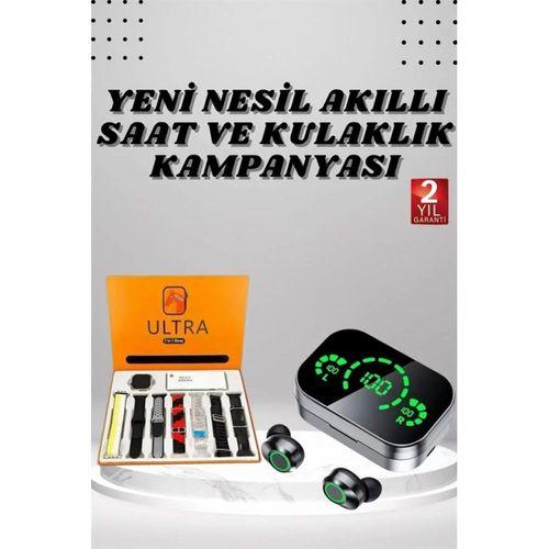 7 Kordonlu Akıllı Saat Ve Aynalı Bluetooth Kulaklık Powerbank Dijital Göstergeli