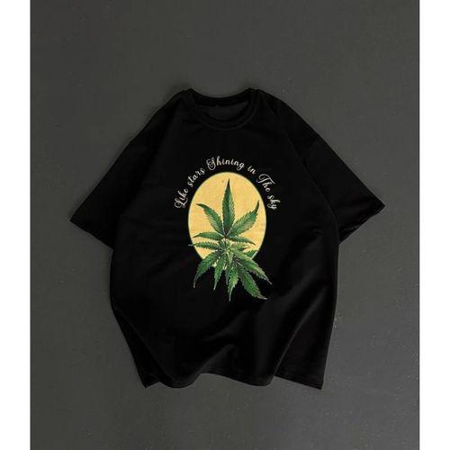 Ön Ve Arka Baskılı Oversize Bisiklet Yaka T-shirt- Siyah