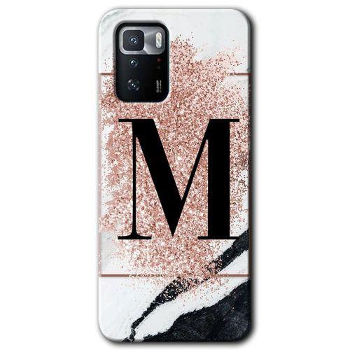 Poco x3 GT Kılıf HD Desen Baskılı Arka Kapak - Pembe Mermer Desenli M Harfi + Kırılmaz Cam