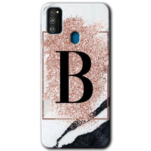 Samsung Galaxy M21 Kılıf HD Desen Baskılı Arka Kapak - Pembe Mermer Desenli B Harfi
