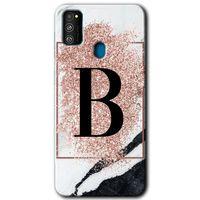 Samsung Galaxy M21 Kılıf HD Desen Baskılı Arka Kapak - Pembe Mermer Desenli B Harfi