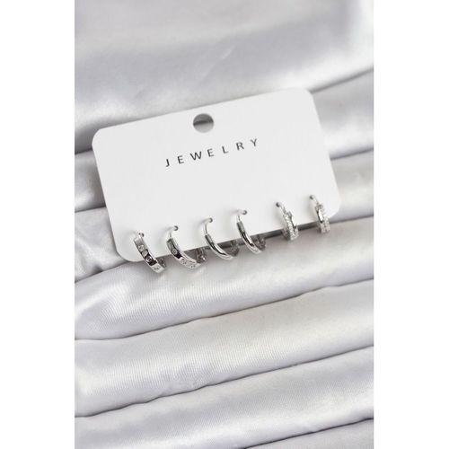 Gümüş Renk Pirinç 3 Çift Kadın Küpe Seti