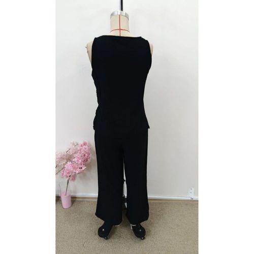 Kadın Askılı Yuvarlak Yakalı önü Asimetrik Detaylı Düğmeli Aerobin Bluz Ve Pantolon Ikili Takım