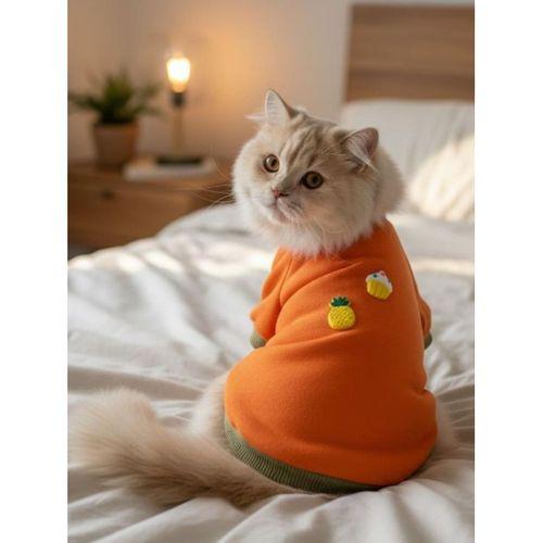 Ice Cream & Pineapple Turuncu Haki Kedi Polar Sweatshirt – Sıcak Tutan Yumuşak Kedi Kıyafeti