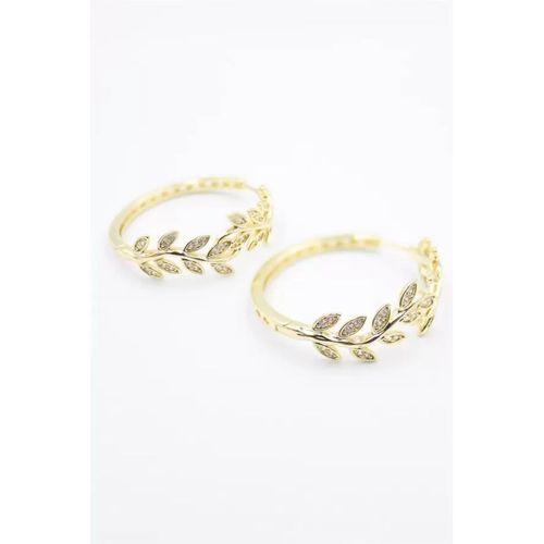 Taşlı Halka Küpe - Altın