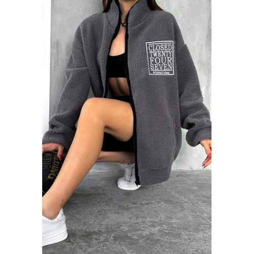 Closed Nakışlı Polar Ceket Füme